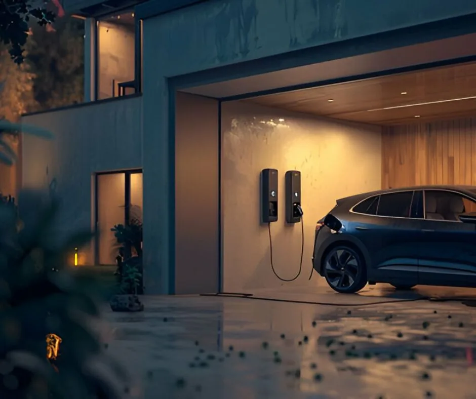 A UV charging a car in a garage